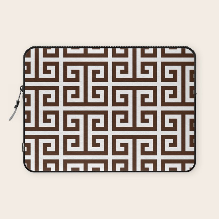 Dark Brown and White Greek Key Pattern Laptop Sleeve Gallery Image 1