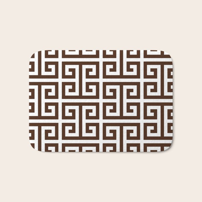 Dark Brown and White Greek Key Pattern Bath Mat Gallery Image 1