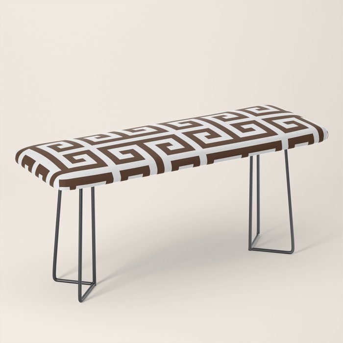 Dark Brown and White Greek Key Pattern Bench Gallery Image 1