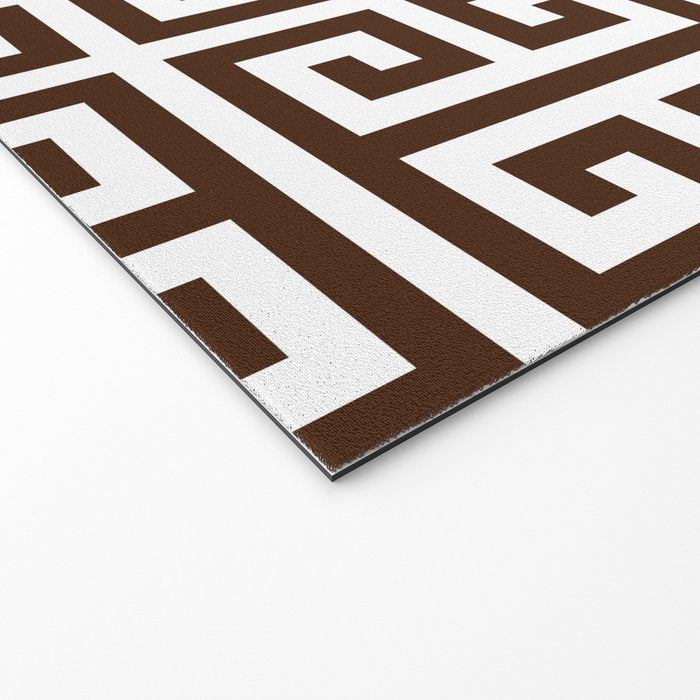 Dark Brown and White Greek Key Pattern Welcome Mat Gallery Image 2