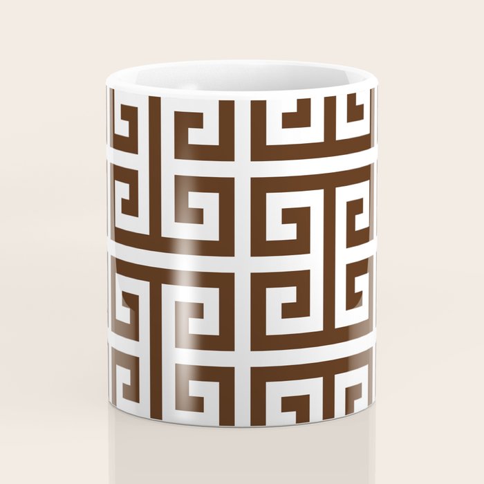 Dark Brown and White Greek Key Pattern Coffee Mug Gallery Image 4