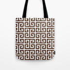 Dark Brown and White Greek Key Pattern Tote Bag Gallery Image 1