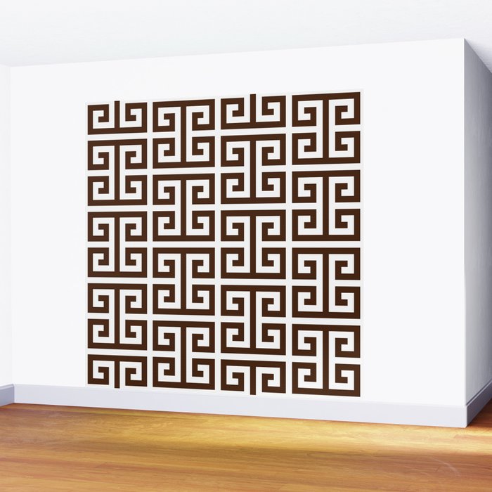 Dark Brown and White Greek Key Pattern Wall Mural Gallery Image 2