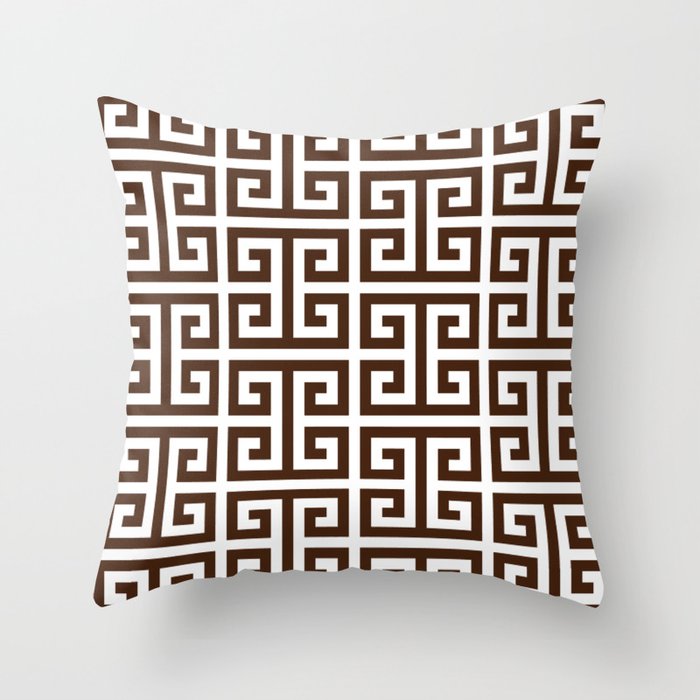 Dark Brown and White Greek Key Pattern Throw Pillow Gallery Image 6