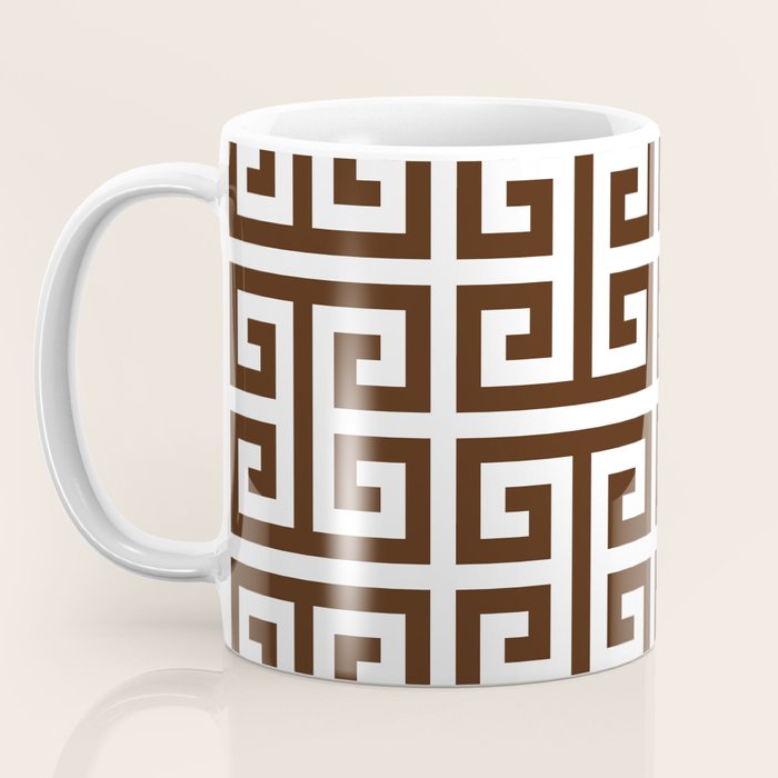 Dark Brown and White Greek Key Pattern Coffee Mug Gallery Image 3