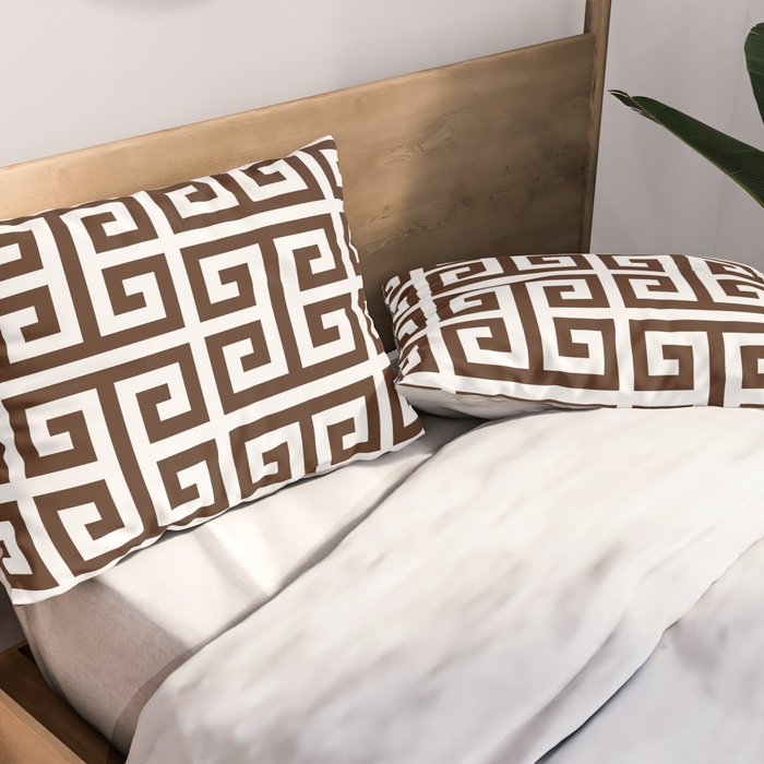 Dark Brown and White Greek Key Pattern Pillow Sham Gallery Image 2