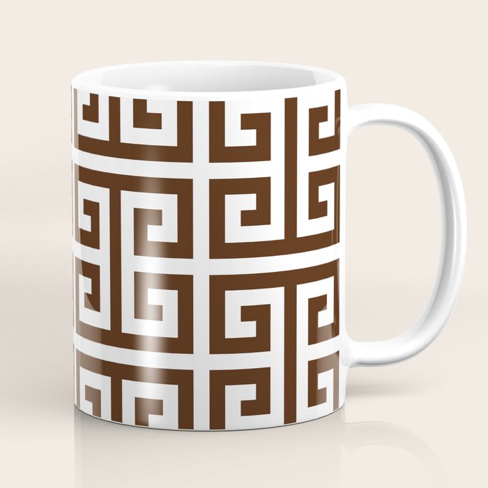 Dark Brown and White Greek Key Pattern Coffee Mug Gallery Image 1
