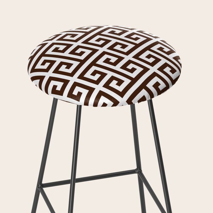Dark Brown and White Greek Key Pattern Stool Gallery Image 2