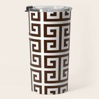 Dark Brown and White Greek Key Pattern Travel Mug Gallery Image 3