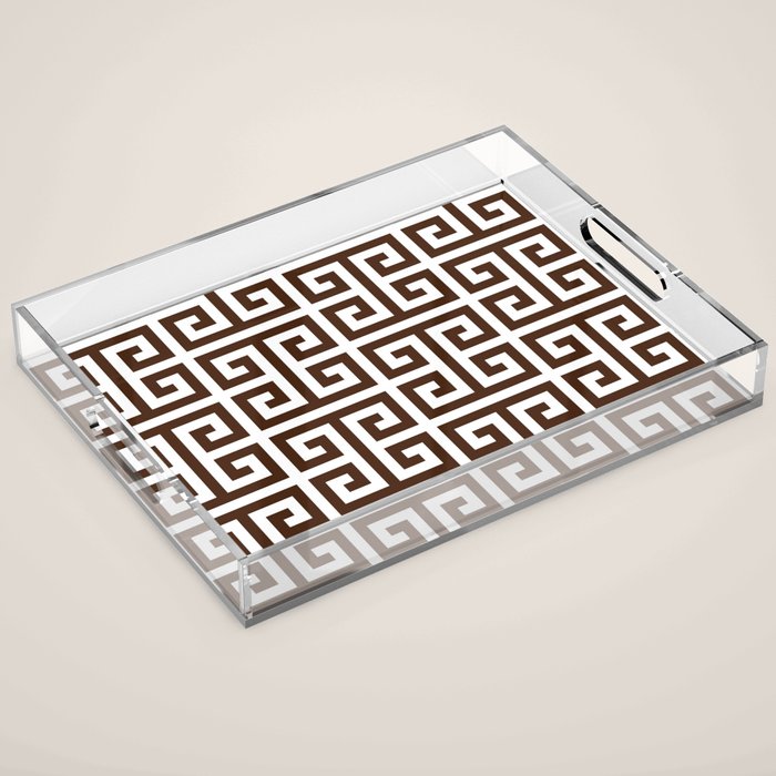Dark Brown and White Greek Key Pattern Acrylic Tray Gallery Image 1