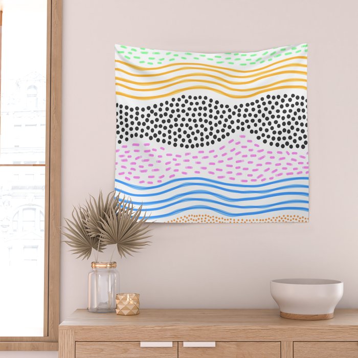 Abstract hand drawn shapes doodle pattern Wall Tapestry Gallery Image 2