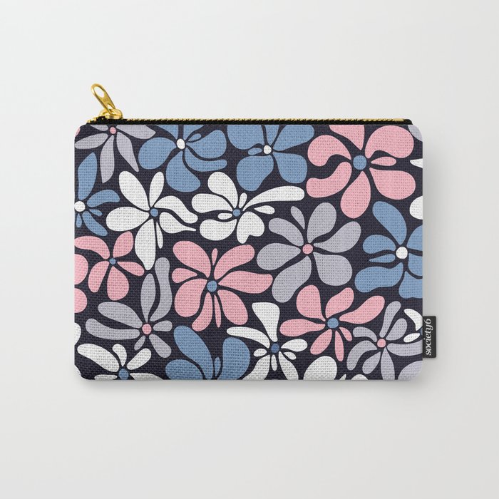 Abstract Flower, Navy, Blue, Pink, Gray, White Carry All Pouch Gallery Image 1