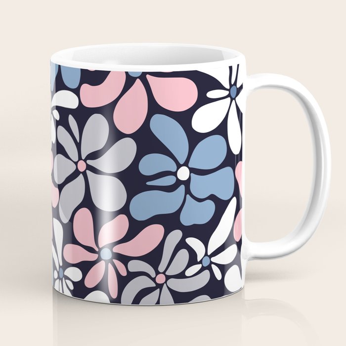 Abstract Flower, Navy, Blue, Pink, Gray, White Coffee Mug Gallery Image 1