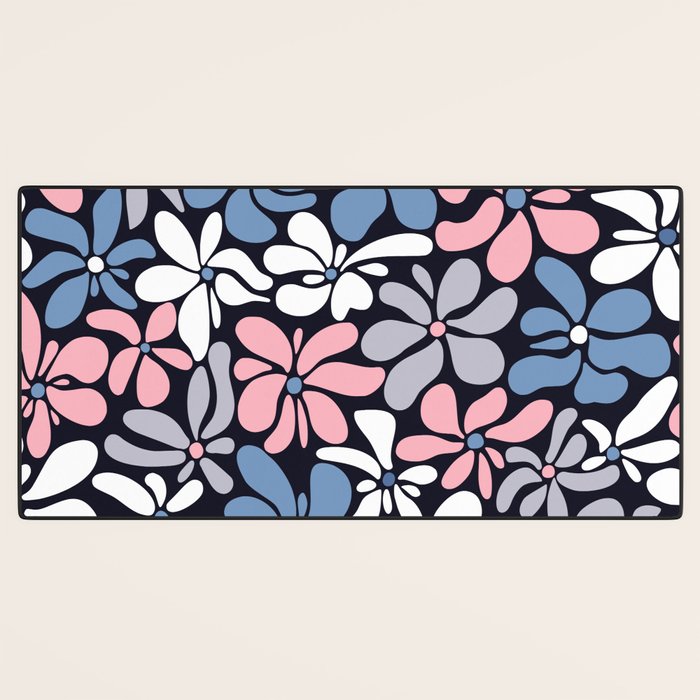 Abstract Flower, Navy, Blue, Pink, Gray, White Desk Mat Gallery Image 3