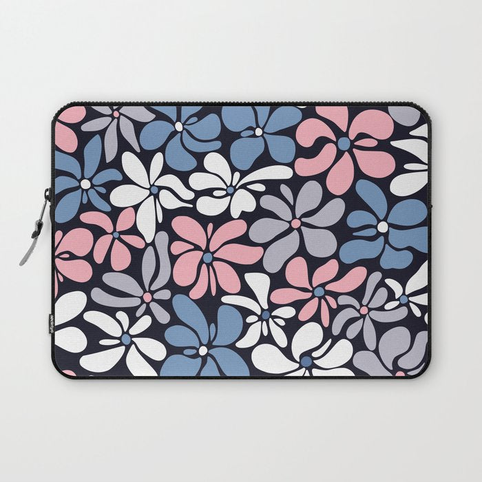Abstract Flower, Navy, Blue, Pink, Gray, White Laptop Sleeve Gallery Image 1