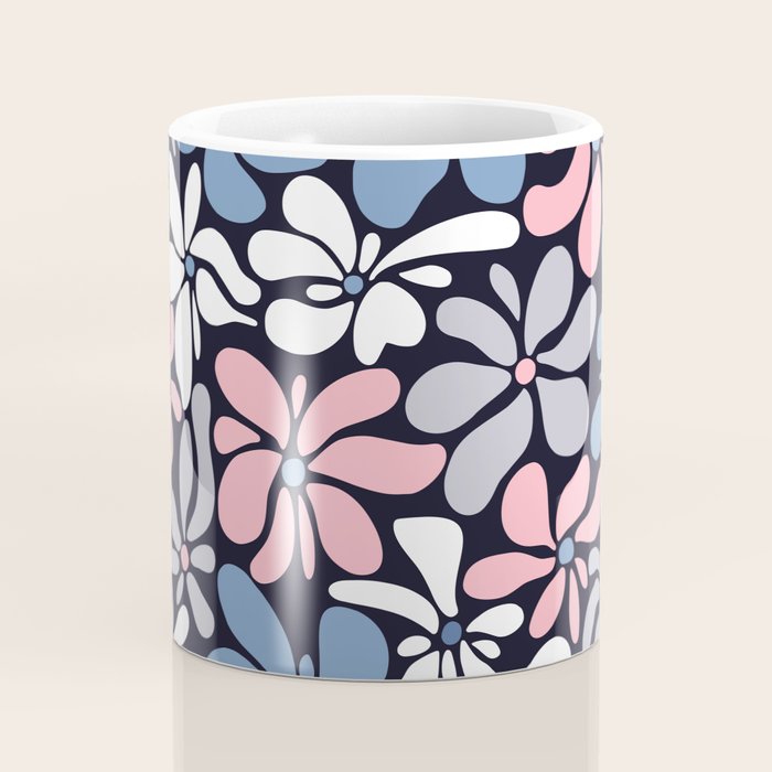 Abstract Flower, Navy, Blue, Pink, Gray, White Coffee Mug Gallery Image 4
