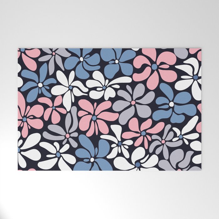 Abstract Flower, Navy, Blue, Pink, Gray, White Welcome Mat Gallery Image 1