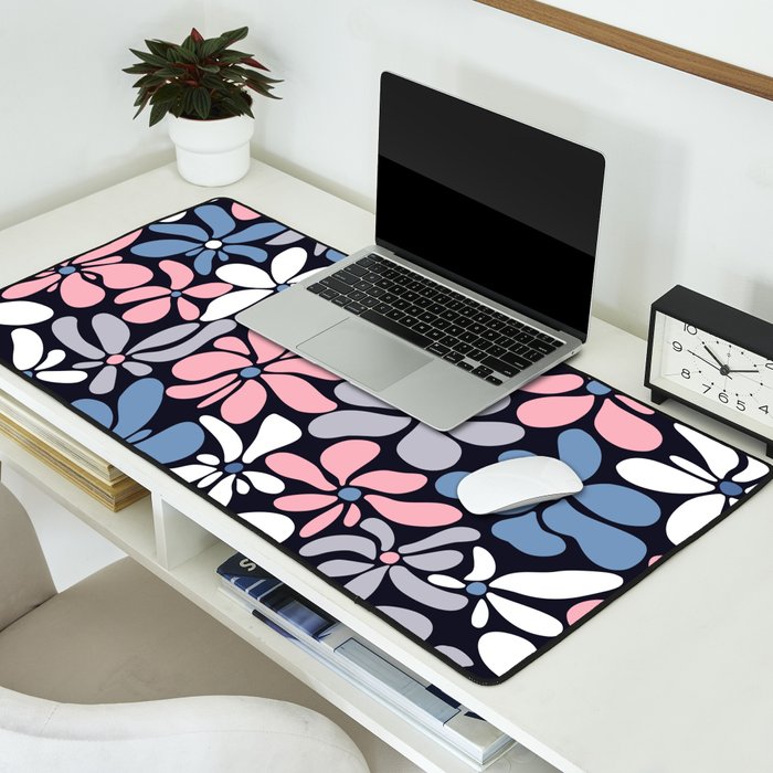 Abstract Flower, Navy, Blue, Pink, Gray, White Desk Mat Gallery Image 2
