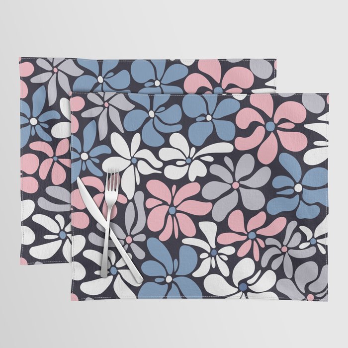 Abstract Flower, Navy, Blue, Pink, Gray, White Placemat Gallery Image 1