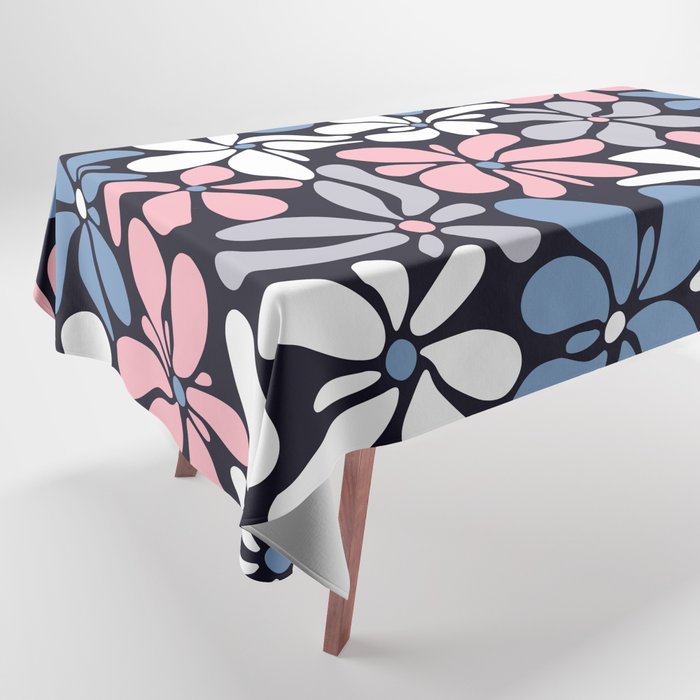 Abstract Flower, Navy, Blue, Pink, Gray, White Tablecloth Gallery Image 1
