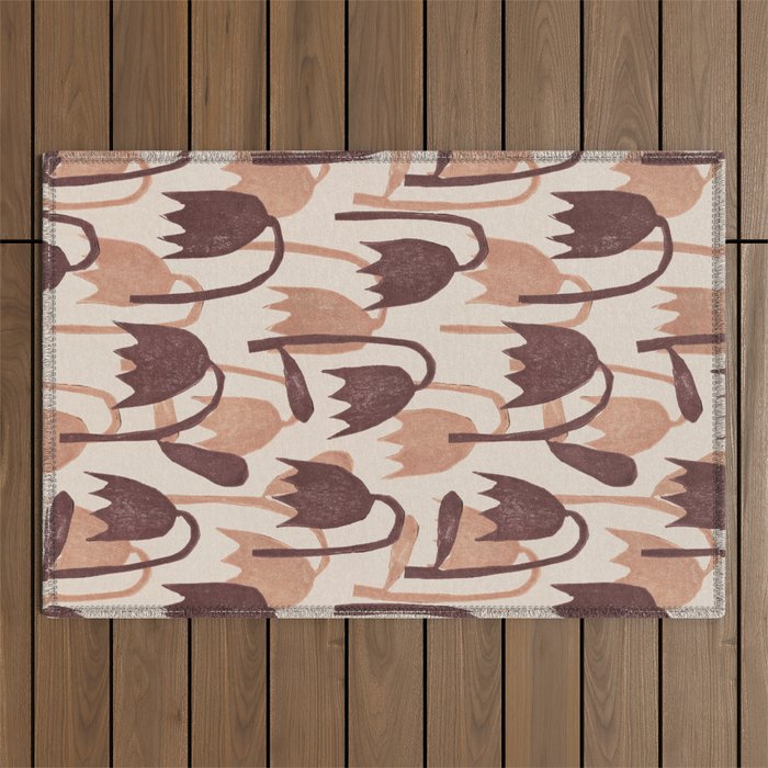 Linocut Tulip Pattern #2 Outdoor Rug Gallery Image 1