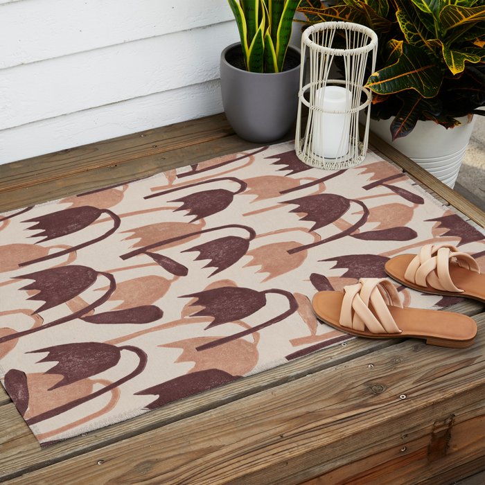 Linocut Tulip Pattern #2 Outdoor Rug Gallery Image 2