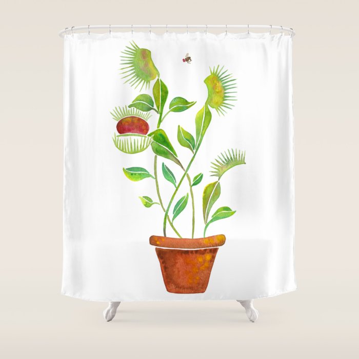 Venus Fly Trap Watercolor Shower Curtain Gallery Image 1