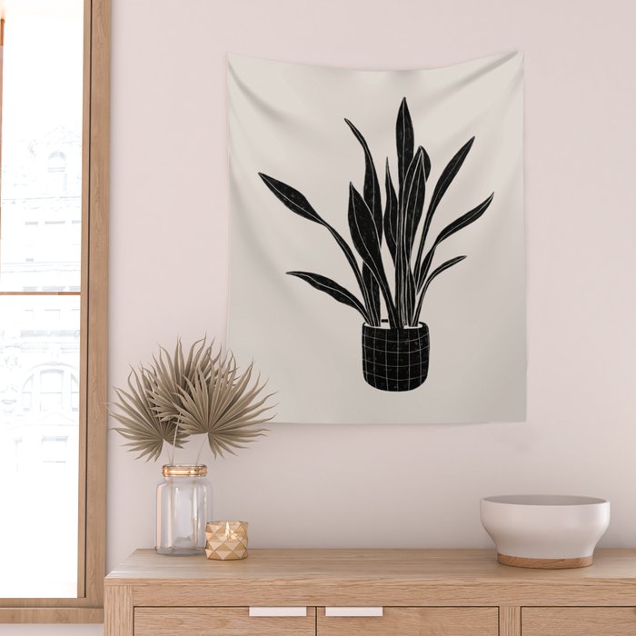 Black & White Plants / Snake Plant Wall Tapestry Gallery Image 2
