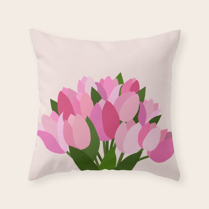 Fresh Tulips - Abstract Floral Pink Preppy Flowers Throw Pillow Gallery Image 6
