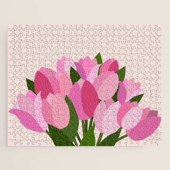 Fresh Tulips - Abstract Floral Pink Preppy Flowers Jigsaw Puzzle Gallery Image 1