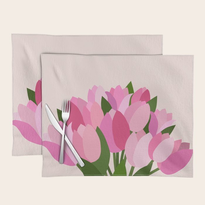 Fresh Tulips - Abstract Floral Pink Preppy Flowers Placemat Gallery Image 1