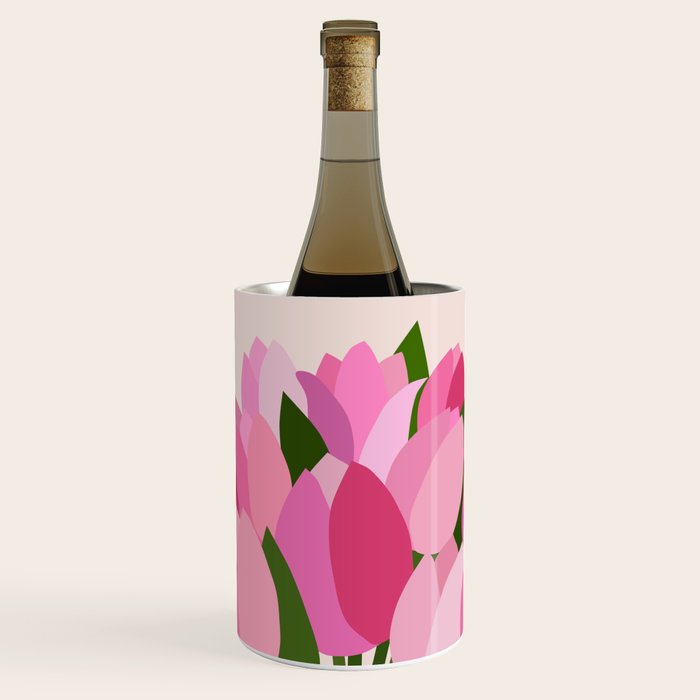 Fresh Tulips - Abstract Floral Pink Preppy Flowers Wine Chiller Gallery Image 1