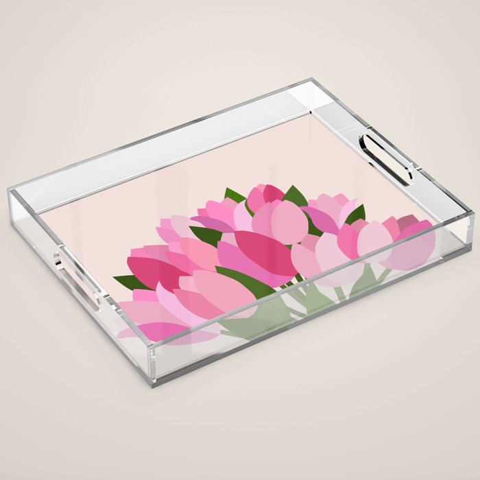 Fresh Tulips - Abstract Floral Pink Preppy Flowers Acrylic Tray Gallery Image 1