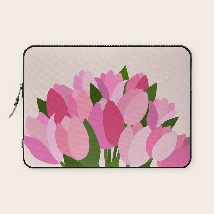 Fresh Tulips - Abstract Floral Pink Preppy Flowers Laptop Sleeve Gallery Image 1