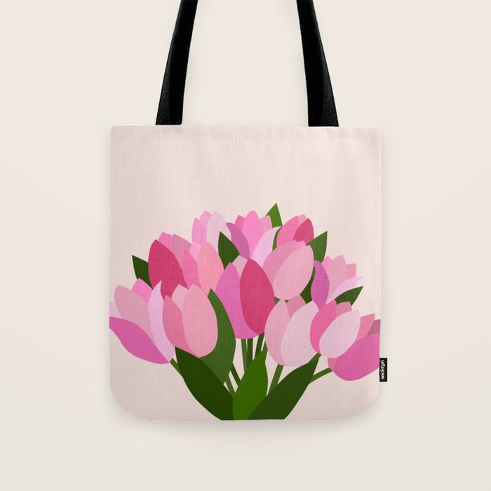 Fresh Tulips - Abstract Floral Pink Preppy Flowers Tote Bag Gallery Image 1