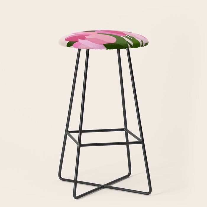 Fresh Tulips - Abstract Floral Pink Preppy Flowers Stool Gallery Image 1