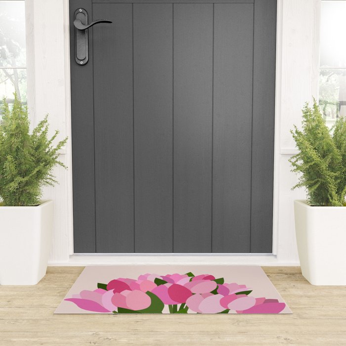 Fresh Tulips - Abstract Floral Pink Preppy Flowers Welcome Mat Gallery Image 3