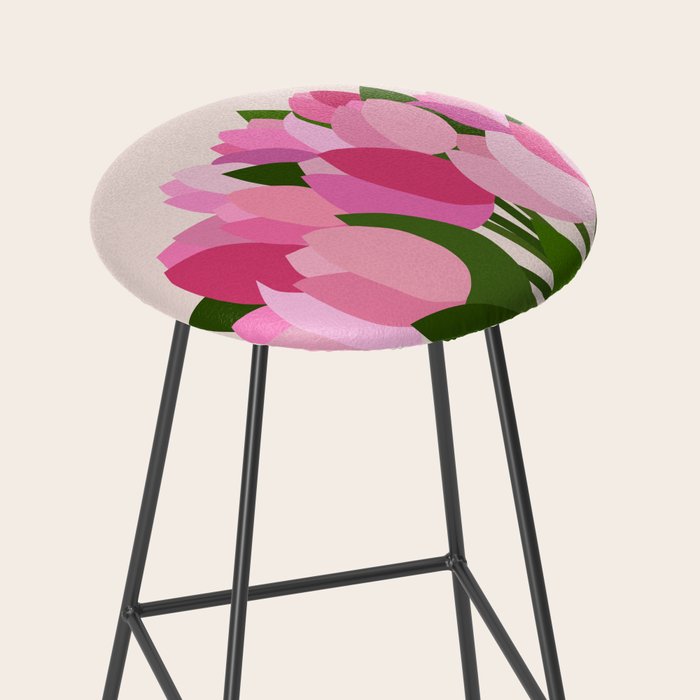 Fresh Tulips - Abstract Floral Pink Preppy Flowers Stool Gallery Image 2