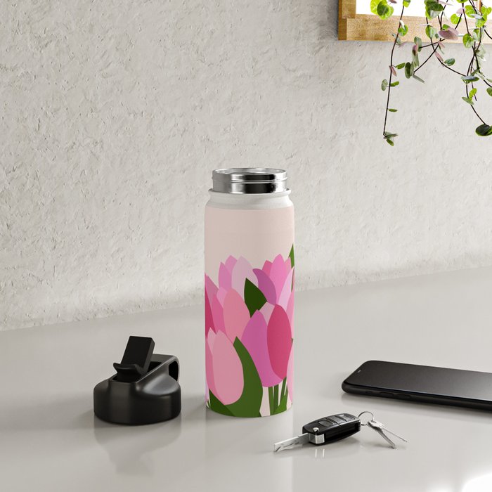 Fresh Tulips - Abstract Floral Pink Preppy Flowers Water Bottle Gallery Image 4