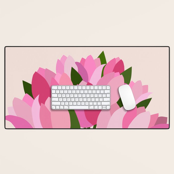 Fresh Tulips - Abstract Floral Pink Preppy Flowers Desk Mat Gallery Image 1