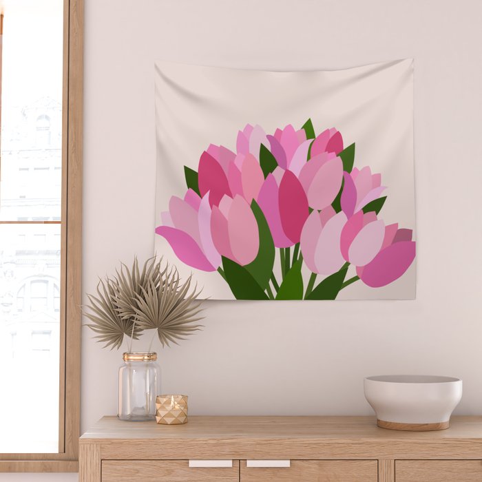 Fresh Tulips - Abstract Floral Pink Preppy Flowers Wall Tapestry Gallery Image 2