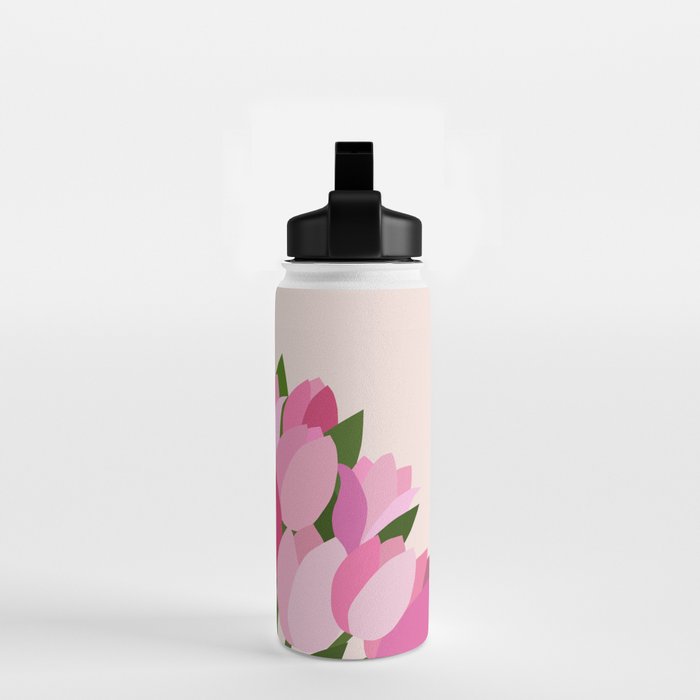 Fresh Tulips - Abstract Floral Pink Preppy Flowers Water Bottle Gallery Image 2