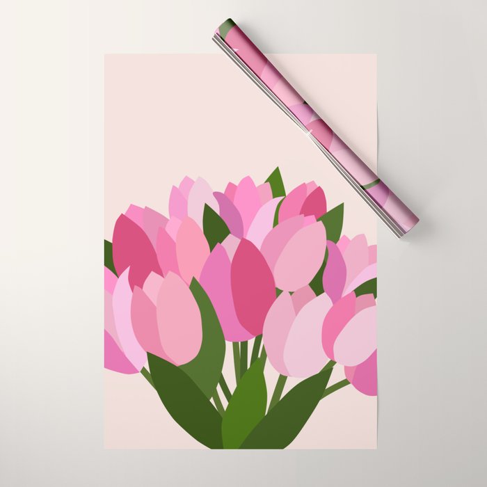 Fresh Tulips - Abstract Floral Pink Preppy Flowers Wrapping Paper Gallery Image 1