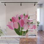 Fresh Tulips - Abstract Floral Pink Preppy Flowers Wall Mural Gallery Image 1
