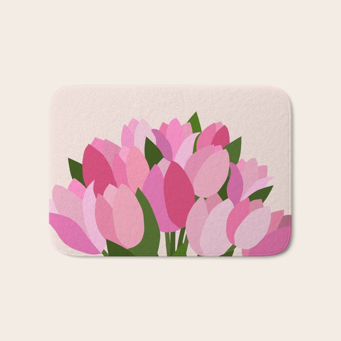 Fresh Tulips - Abstract Floral Pink Preppy Flowers Bath Mat Gallery Image 1