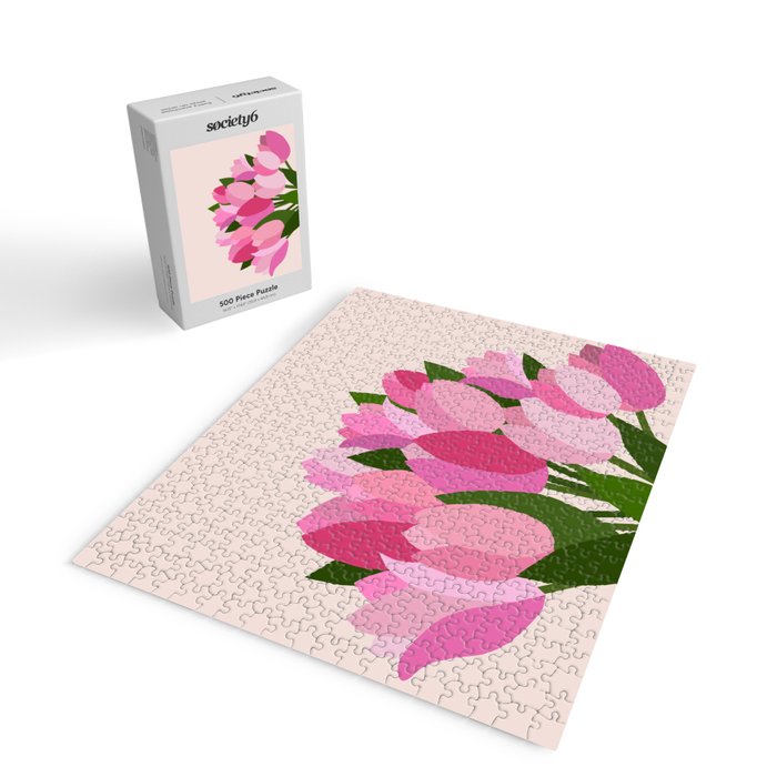 Fresh Tulips - Abstract Floral Pink Preppy Flowers Jigsaw Puzzle Gallery Image 2