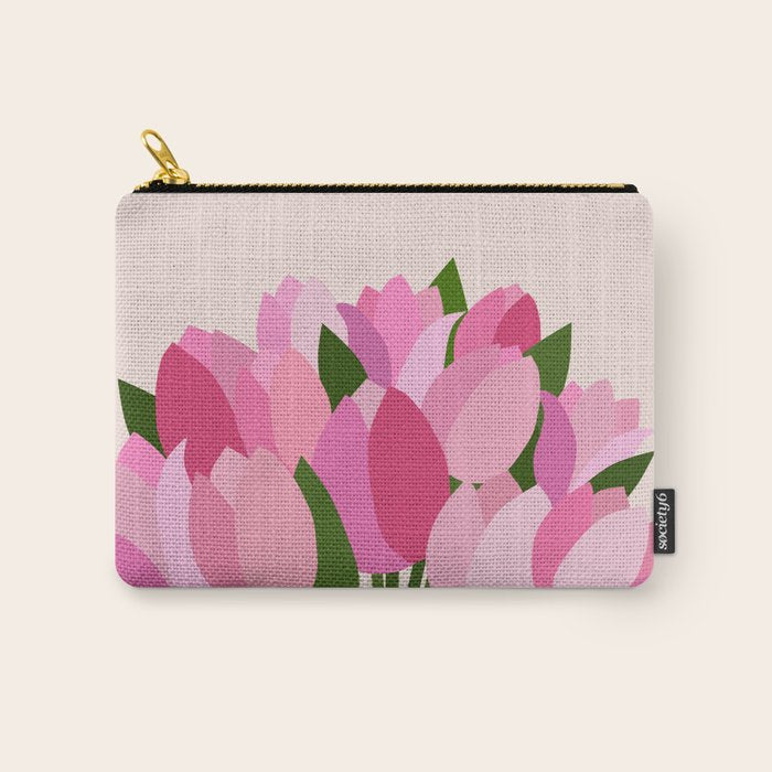 Fresh Tulips - Abstract Floral Pink Preppy Flowers Carry All Pouch Gallery Image 1