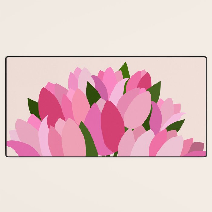 Fresh Tulips - Abstract Floral Pink Preppy Flowers Desk Mat Gallery Image 3