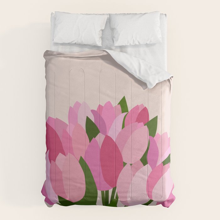 Fresh Tulips - Abstract Floral Pink Preppy Flowers Comforter Gallery Image 1