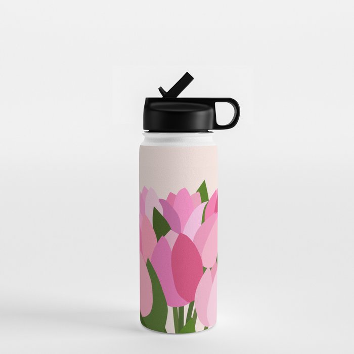 Fresh Tulips - Abstract Floral Pink Preppy Flowers Water Bottle Gallery Image 1